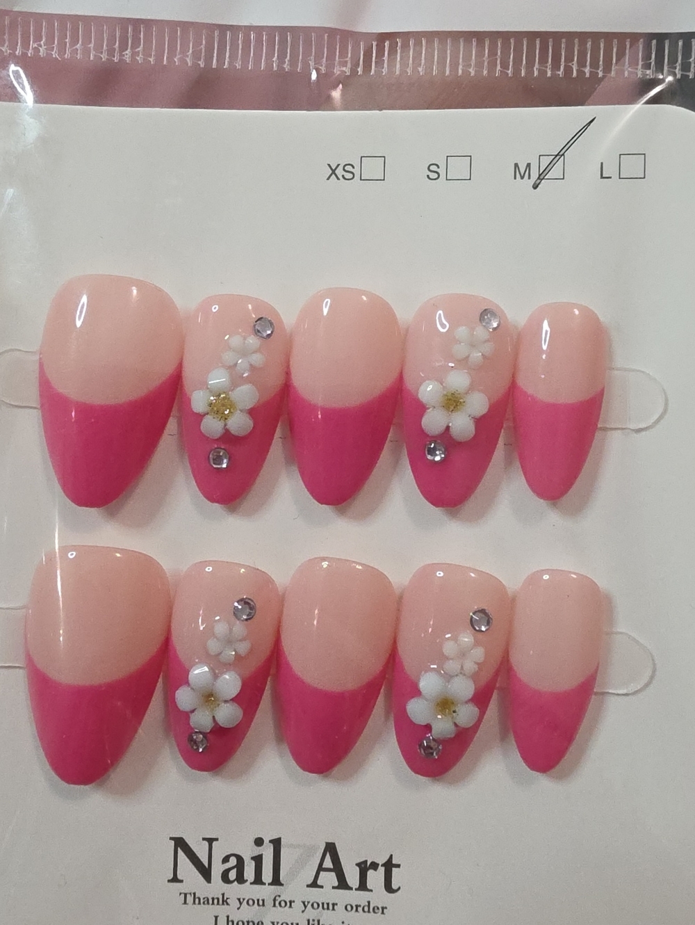 Pink Floral French Tip Press-On Nails -